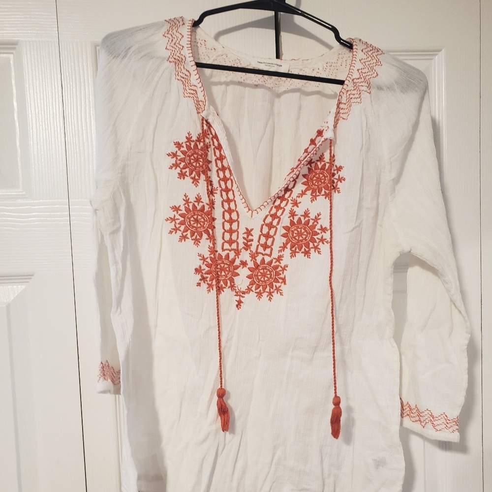 Beach Lunch Lounge Bohemian White and Orange Top